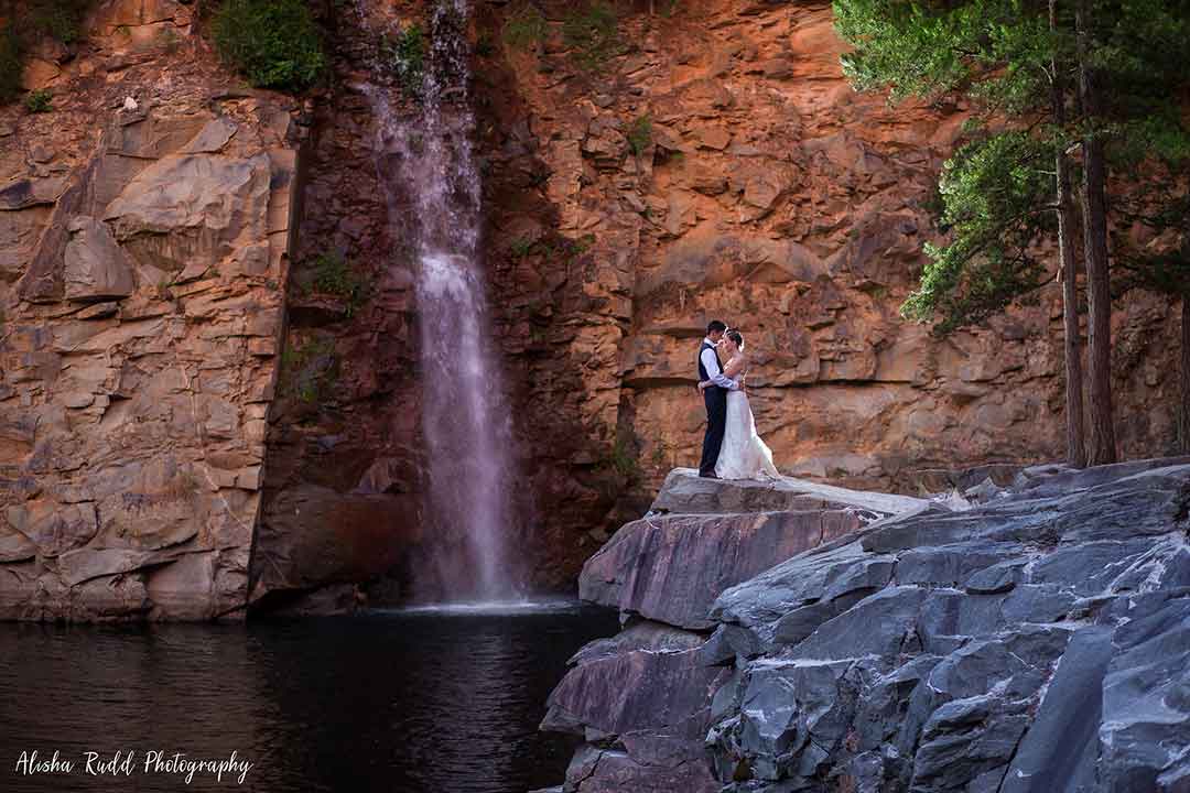 Waterfall wedding at the Quarry at Carrigan Farms