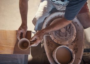 potter at wheel in Seagrove North Carolina
