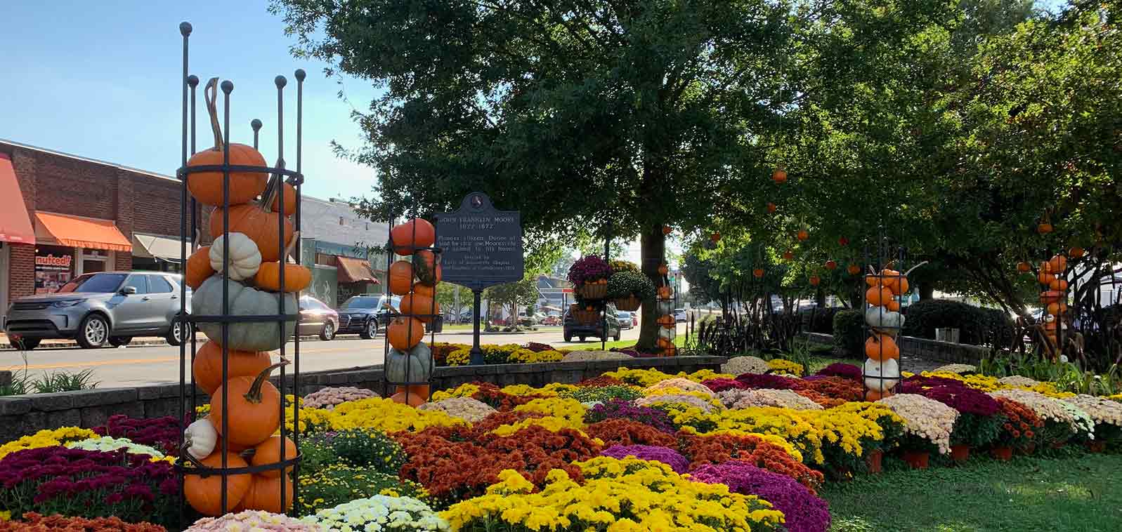 Fall flower display main street mooresville nc